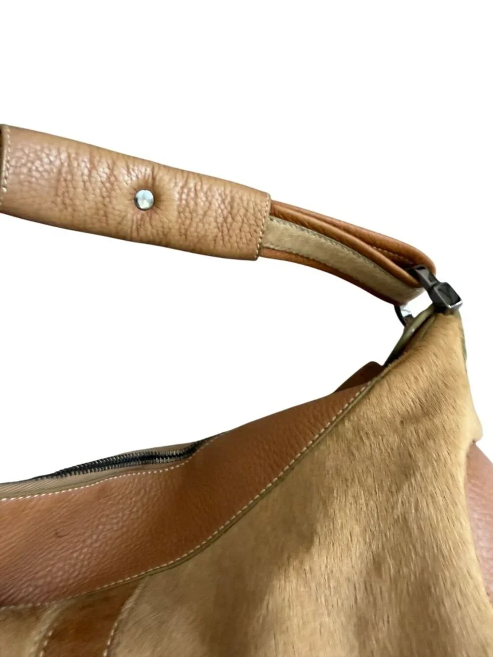 TODS Tan Suede Calf Hair Leather Top Shoulder Bag